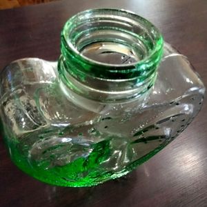 Vintage Green vase  depression glass heart shape vase with metal lid